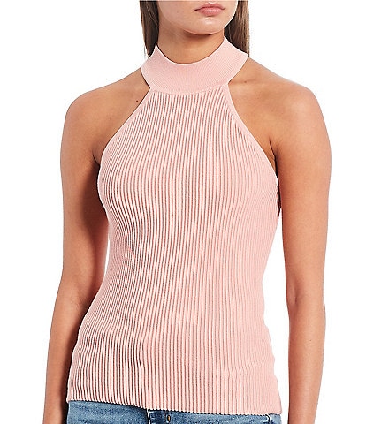 Calvin Klein Ribbed Sweater Knit Crew Neck Sleeveless Fitted Tank