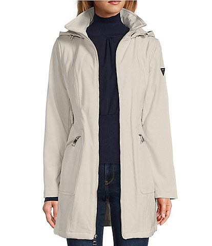 Guess Soft Shell Hooded Water Resistant Belted Parka Coat