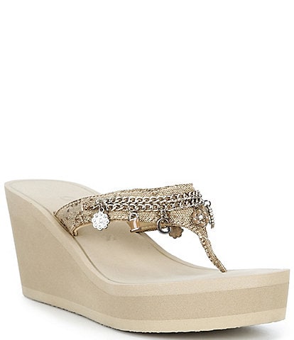 Guess Sutton Charm Logo Wedge Platform Thong Sandals