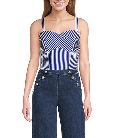 Guess Tecla Sleeveless Mixed-Stripe Poplin Bustier Top