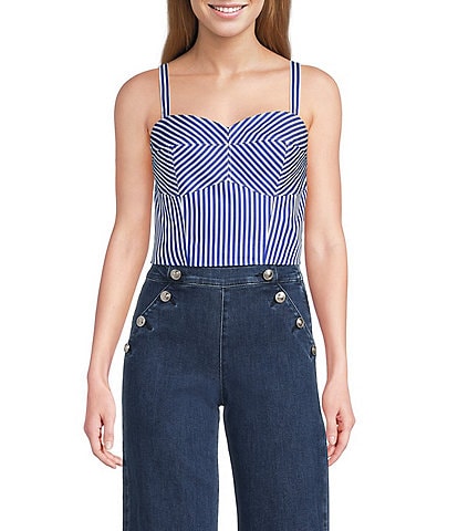 Guess Tecla Sleeveless Mixed-Stripe Poplin Bustier Top
