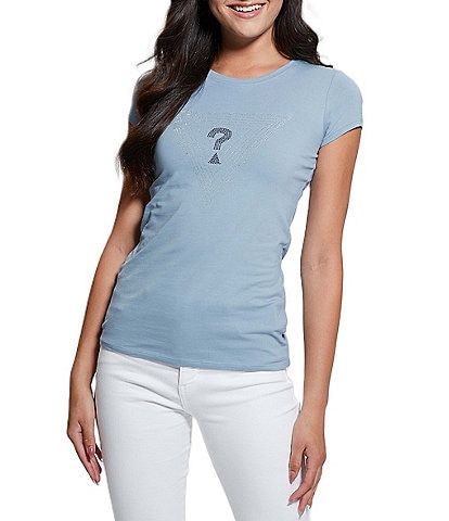 Guess Triangle Maze R3 Rhinestone Logo Short Sleeve T-Shirt