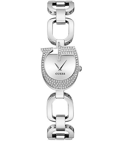 Guess Women's Crystal G Shape Analog Silver Stainless Steel Bracelet Watch