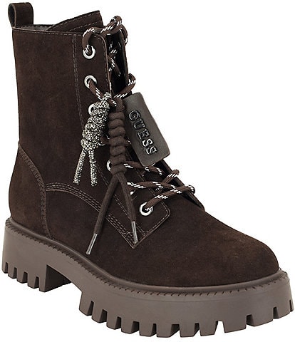 Guess Women's Fizzle Suede Platform Combat Boots