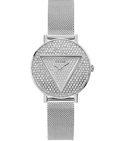Guess Women's Iconic Bling Analog Silver-Tone Mesh Bracelet Watch