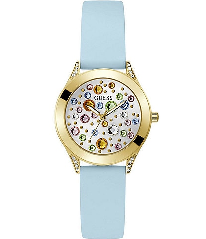 Guess Women's Multi Crystal Analog Blue Silicone Strap Watch