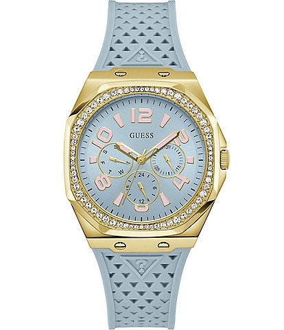 Guess Women's Multifunction Crystal Blue Silicone Strap Watch