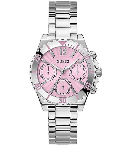 Guess Women's Multifunction Pink Dial Silver Stainless Steel Bracelet Watch