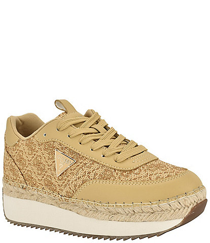 Guess Women's Stefen3 Woven Raffia Logo Espadrille Platform Sneakers