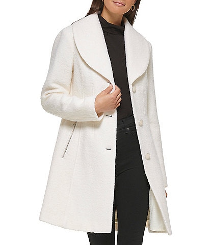 Guess Wool Blend Shawl Collar Single Breasted Long Sleeve Cozy Coat