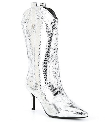 Guess Wurlie Metallic Snake Embossed Western Boots