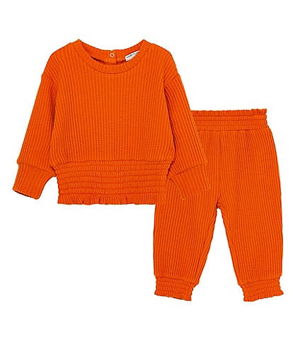 Habitual Baby Girls 12-24 Months Long-Sleeve Smocked-Hem Tee & Matching  Jogger Pant Set