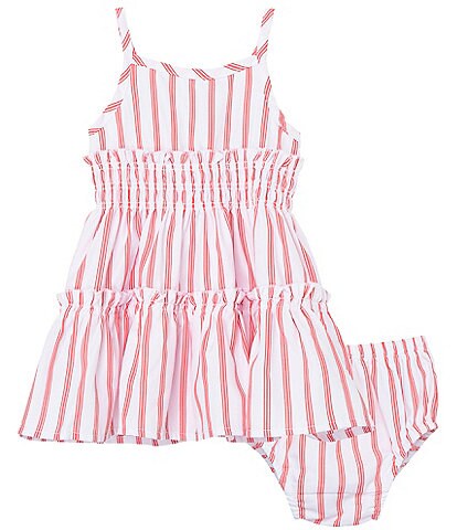 Habitual Baby Girls 12-24 Months Sleeveless Spaghetti Strap Smocked Tier Stripe Dress & Matching Bloomer