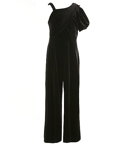 Habitual Big Girls 7-16 Asymmetrical-Neckline Velour-Knit Jumpsuit