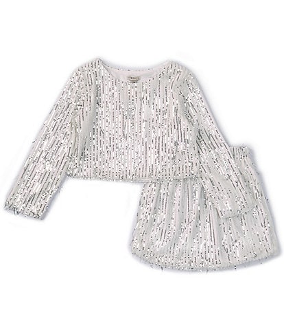 Habitual Big Girls 7-16 Long Sleeve Sequin-Embellished Blouse & Matching Fringe-Trimmed Skirt Set