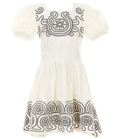 Habitual Big Girls 7-16 Puffed-Sleeve Embroidered Fit-And-Flare Dress