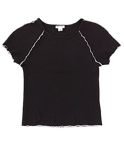 Habitual Big Girls 7-16 Short Sleeve Contrast Lettuce-Edging Top