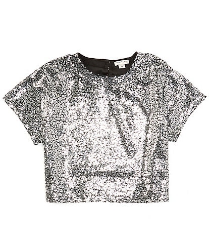 Habitual Big Girls 7-16 Short-Sleeve Sequin-Embellished Boxy Mesh Top