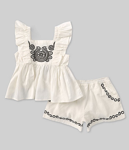 Habitual Little Girls 2T-6 Flutter Sleeve Embroidered Yoke Tunic Top & Matching Shorts Set