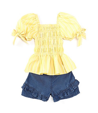Habitual Little Girls 2T-6 Puffed-Sleeve Smocked Peasant Top & Ruffled Shorts Set