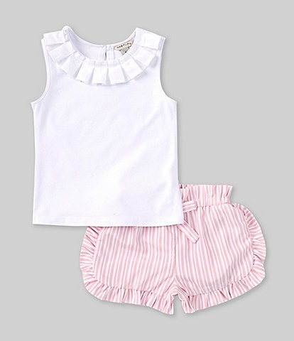 Habitual Little Girls 2T-6 Sleeveless Pleated Neckline Top & Ruffle Stripe Short Set