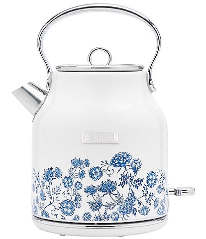 Haden Heritage Blue Floral 1.7 Liter (7 Cup) Cordless Electric Kettle with Auto Shut-Off and Boil-Dry Protection