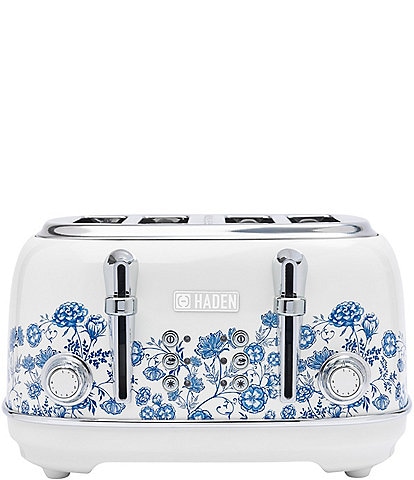 Haden Heritage Blue Floral 4 Slice Toaster Wide Slot with Removable Crumb Tray and Control Settings