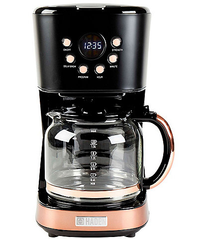 Haden Modern 12-Cup Programmable Drip Coffee Maker with Strength Control and Timer- Black & Copper