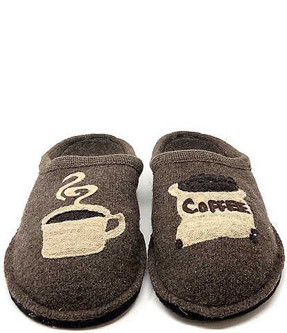 HAFLINGER Coffee Appliqued Wool Mule Slippers