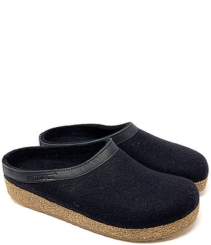 HAFLINGER Grizzly Wool Felt Leather Collar Clogs