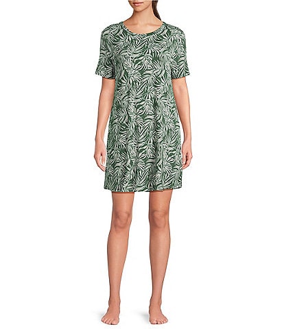 Half Moon by Modern Movement Camo Leaves Print Short Sleeve Round Neck Knit Lounge Dress