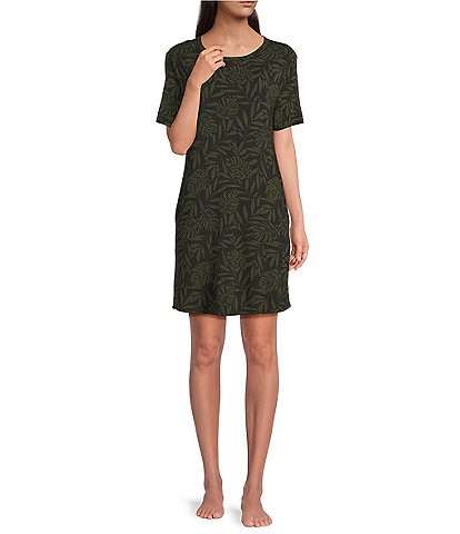 Half Moon by Modern Movement Layered Leaf Print Short Sleeve Round Neck Knit Lounge Dress