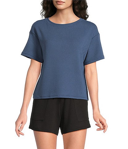 Half Moon by Modern Movement Solid Textured Stripe Short Sleeve Crew Neck Coordinating Lounge Top