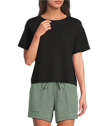 Half Moon by Modern Movement Solid Textured Stripe Short Sleeve Crew Neck Coordinating Lounge Top