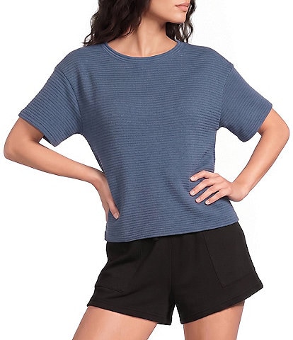 Half Moon by Modern Movement Solid Textured Stripe Short Sleeve Crew Neck Coordinating Lounge Top