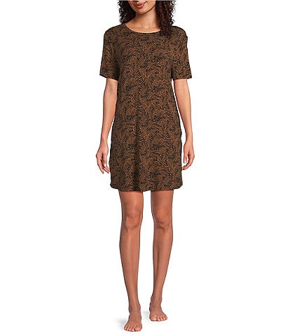 Half Moon by Modern Movement Zebra Print Short Sleeve Round Neck Knit Lounge Dress