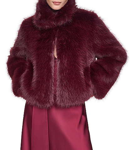 Halston Faux Fur Notch Collar Cropped Jacket
