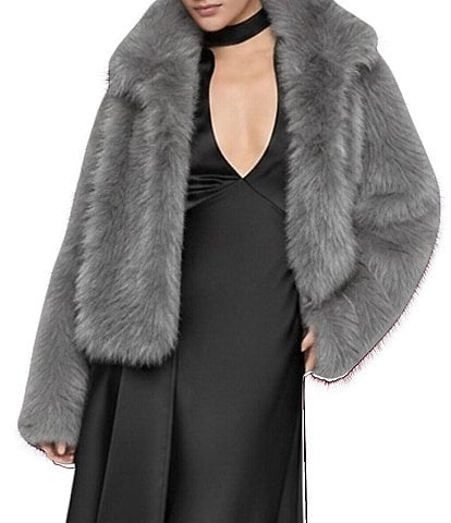 Halston Faux Fur Notch Collar Cropped Jacket