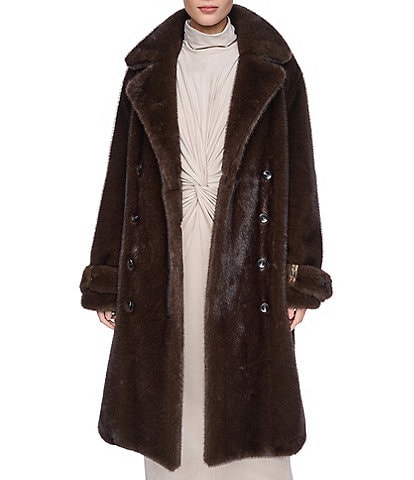 Halston Faux Fur Notch Collar Wrap Belted Oversized Maxi Coat