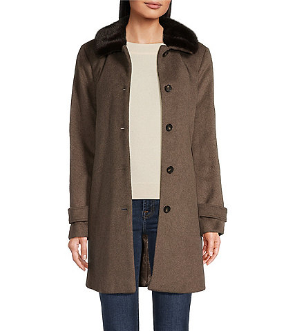 Halston Faux Fur Single Breasted Walker Coat