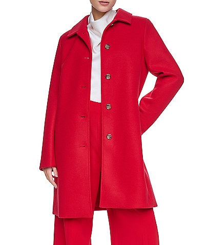 Halston Petite Size Wool Blend Point Collar Long Sleeves Single Breasted Walker Coat