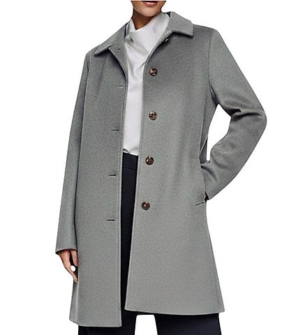 Halston Petite Size Wool Blend Point Collar Long Sleeves Single Breasted Walker Coat