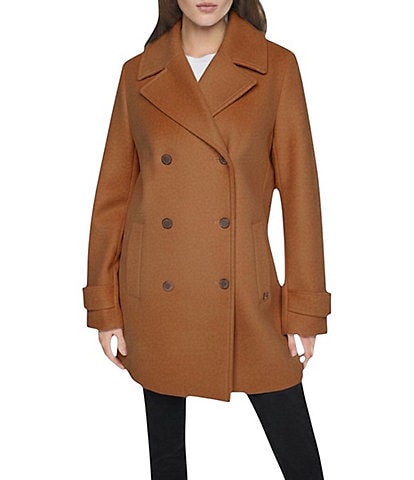 Halston Wool Blend Botch Double Breasted Peacoat