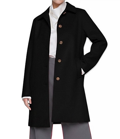 Halston Wool Blend Point Collar Long Sleeve Single Breasted Walker