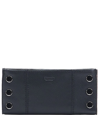 Hammitt 110 North Slim Black Pebble Leather Studded Rivet Magnetic Wallet