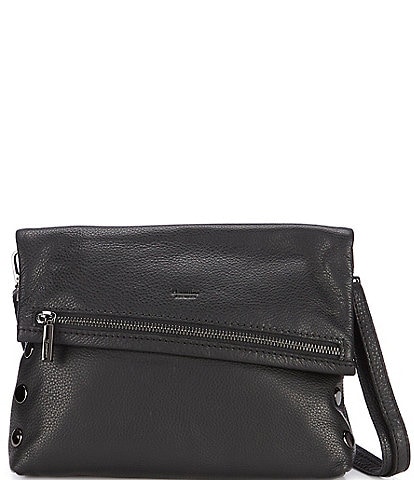 Hammitt VIP Studded Black Leather Fold-Over Zip Flap Medium Crossbody Bag