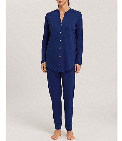 Hanro Pure Essence Long Sleeve Split V-Neck Cotton Pajama Set