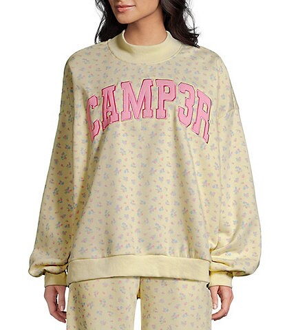 Happy Camp3r Coordinating Floral Print Mock Neck Long Sleeve Pullover