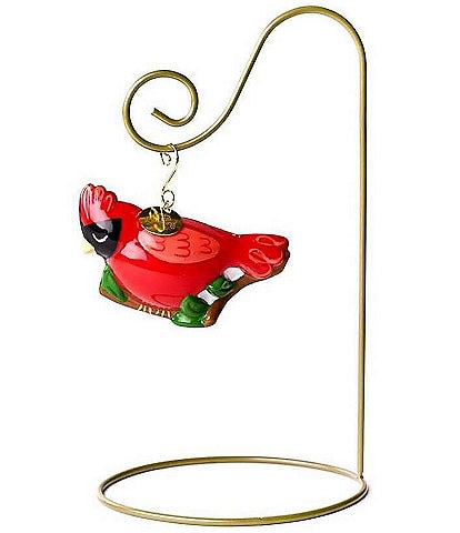 Happy Everything! Cardinal Glass Shaped Ornament With Gold Stand
