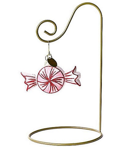 Happy Everything! Peppermint Glass Shaped Ornament With Gold Stand